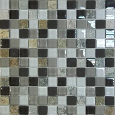 Мозаика стеклянная с камнем Style time-23 300х300 серая Bonaparte mosaic