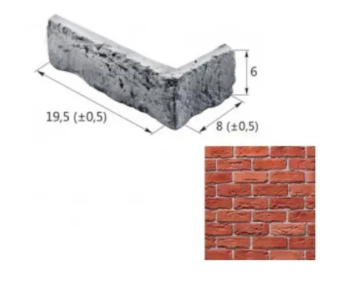 Искусственный декоративный камень Шамотный Кирпич 12-26 угловой элемент красный Forester