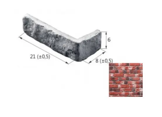 Искусственный декоративный камень Старый Кирпич 09-16 угловой элемент красный Forester