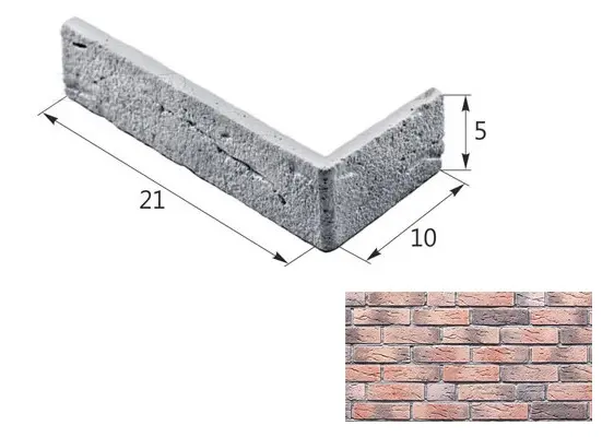 Искусственный декоративный камень Тонкий кирпич Мега угловой элемент 07-25 розовый Forester
